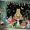 JAWO Mushroom Shower Curtain, Boho Moon Stars Aesthetic Floral Shower Curtains, Funny Frog Cottagecore Decor Kids Children Bathroom Accessories Set with Hooks, 69 x 70 Inches Black