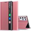 Qissy Cover S21 Ultra per Samsung S21 Ultra Clear View Cover a libro con aletta per Samsung Galaxy S21Ultra Sottile Flip Folio Cavalletto Stand Support Cover per Samsung Galaxy S21 Ultra 5g Case (Rosa