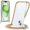 Yoedge Cover per iPhone 15 PLUS con Cordino 6,7, Trasparente Custodia con Collana Tracolla Laccio Collo Corda, Sottile Protettiva Bumper Antiurto Anti-giallo Silicone Case, Colore