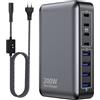 YACAISI USB C Charger 200W Charger Block, Stazione di ricarica rapida a 8 porte PD 65W ON/Off Switch Adattatore per laptop compatibile con MacBook Pro/Air, iPhone 17/16/15/14, Galaxy S24 (nero)
