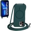 FMPCUON FNPCUON Cover Magnetica Silicone per iPhone 13 Pro con Cordino,Compatibile con MagSafe,Custodia con Laccio Collana Tracolla Collo Sottile TPU Antiurto Protettiva Case con Corda.Verde