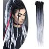 SEGO Dreadlock Extension Treccine Capelli Finti 10 Pezzi Finti Dread Rasta Donna Bambina Braiding Hair Fibre Crochet 60cm #Nero/Grigio