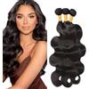 Creuost 30 32 34 Inch Body Wave Human Hair Bundles Natural Black Parrucca Vera Extensions Double Weft Unprocessed Brazilain Remy Hair Weave Extension With Minimal Tangle 3 Bundles Total 300g