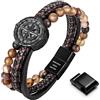 Murtoo Bracciale Uomo Pelle in Nero/Marrone/Argento - Guida della Bussola - Serratura Magnetica in Acciaio Inossidabile, Regalo per Uomo Amici, Marito, Fidanzato, Padre | Lunghezza 20, 22, 23.5cm