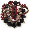 Avalaya Spilla a forma di corpetto con strass rosso bordeaux e nero corvino (tonalità oro antico), Misura unica