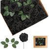 yayafunfun 25 rose artificiali nere, rose in schiuma realistiche al tatto con steli, 4 foglie, fiori artificiali per matrimoni, bouquet da sposa, torte, pietre tombali, centrotavola, baby shower, decorazioni