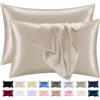 lazzaro home feel the difference Lazzaro Home Fodere per cuscini in raso, set di 2 - fodera per cuscino taupe per capelli e pelle, misura standard con chiusura a busta, 50 x 75 cm