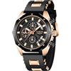 LIGE Orologio Uomo da Polso Elegante Vintage Analogico Classico Quarzo Watch Cronografo 3ATM Wrist Watches for Men all'Acqua Cinturino in Silicone Blu Lancette Luminose Data Orologi,Oro Rosa e Nero