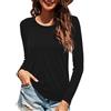 Wayleb Maglia Donna Maniche Lunghe Collo Rotondo - T-Shirt Semplice in Cotone - Top Basic Casual per Ufficio, Tempo Libero - Beige XL