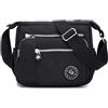 WITERY Borsa Crossboby in nylon per le donne - Borsa a tracolla da viaggio multi-tasca con cerniera impermeabile, nero 2