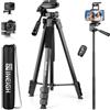 Nineigh Treppiede Fotocamera e Smartphone 45-211cm per iPad in Alluminio | Cavalletto Fotografico con Supporto Telefono e Telecomando, Tripod Camera Portatile per iPhone/Tablet/Android Cellulare