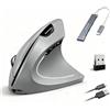 Wowssyo Wowsyo ergonomico Mouse verticale wireless ricaricabile mouse Bluetooth, 2.4G per Windows e Mac OS, 800/1200/1600 DPI, 5 pulsanti, ottico - Grigio
