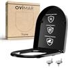 ovimar Sedile WC Trone forma D | Nero | Coperchio WC con chiusura ammortizzata | Duroplasto | Facile installazione dall'alto | Sedile WC con funzione di sgancio rapido e cerniere regolabili