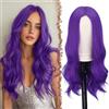 FESHFEN Parrucca Lunga Ondulata Donna, 60 cm Lilla Scuro Parrucche Donna Lunghe Sintetici Separazione Centrale Parrucche Uso Quotidiano Festa Parrucca Long Wavy Wig