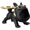 Mapille Vassoio decorativo per bulldog francese, Statua del vassoio del bulldog francese con vassoio in acciaio inossidabile, Scultura di cane in resina, Decorazione per corridoio, soggiorno, nero