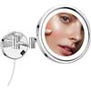 DOWRY Specchio Trucco da Parete con LED - 3 Colori di Luce Commutabili - Specchio Ingranditore 10x da Parete - Girevole a 360° Specchio Estensibile da Bagno Argento,Diametro 25 cm
