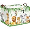 Clastyle Cesto Portabiancheria Animali Foresta Cestino Portaoggetti Foglie Cesta Biancheria Genitori per Organizzare Giocattoli Vestiti, Elefante Leone Giraffa, 40x30x30 cm
