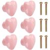 BigKego Set di 6 pomelli per mobili in ceramica a forma di cuore - Con viti - Per cassetti, armadi, porte, cucina, mobili - Rosa