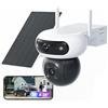 EZVIZ 8MP (4MP+4MP) Telecamera WiFi Esterno Batteria con Doppia Lente, Telecamera Solare per Esterni Senza Fili, Modalità AOV, Rilevamento di Persone/Veicoli, CB90 Dual+8W Pannello Solare