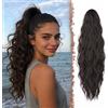 AURIVEE Extension Capelli con Pinza Coda di Cavallo - Capelli Sintetici Ondulati Naturali 63cm per Donne, Code Finta Posticcio Nero Marrone - Facile da Indossare per Serata Matrimonio Giorno