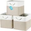 OrganiHaus Set di 3 Cubi Scatole Portaoggetti 30x30, Cestini Portaoggetti in Tessuto con Manici in Corda, Cubi Portaoggetti Pieghevoli per Libreria Kallax, Cestino per la Cameretta. Beige/Bianco