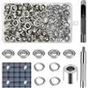 Minfuerang 120 Sets Occhielli per Teloni,10mm Occhiello Strumento Kit,Grommet con 3 pezzi Strumenti,Occhielli Metallici per Tessuto,Tenda,Fai da Te,Scarpe,Pelle,Cintura (10MM)