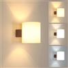 Comely Applique da Parete, Lampada da Parete E27 con Paralume Vetro | 16cm Lampada a Muro in Legno Design per Camera da Letto, Soggiorno, Ufficio Scala( con Lampadina 4W E27)
