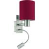 Eglo Lampada da parete Pasteri, illuminazione tessile da letto con LED per lettura, metallo argento e tessuto rosso vino-marrone, attacco E27