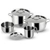 Lagostina Every Set di Pentole in Acciaio Inox, Set di 7 Pezzi, Pentola a due Maniglie 18 cm, Casseruola Fonda 22 cm, Bollilatte 12 cm, Casseruola Fonda Manico Lungo 14 cm e Coperchi 14,18 e 22 cm