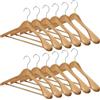 MELA'S Wooden Wide Clothes Hanger, Natural Wood, Pack of 12, Non-Slip, for Stable Jacket, Suit, Shirts, Extra Wide Shoulders, Trouser Bars, 45 x 23 x 5.5(Natural)