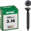 Spax T-STAR plus, vite universale, a testa svasata, nera, filettatura completa (3 x 16 mm, 200 pezzi)