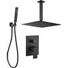 VALAZ Doccia Incasso Nero Opaco | Miscelatore Doccia Incasso Spruzzatore Effetto Pioggia | Installazione a Soffitto Facile | Inossidabile, Quadrata, Spruzzatore 25 cm, Serie Tajo