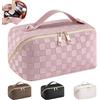 EECH Beauty Case Donna,Trousse Trucchi Donna Borsa Cosmetica da Viaggio in Aggiornata Pelle PU,Borsa Porta Trucchi da Toilette Makeup Bag Organizer(Scacchi-Rosa)