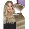 Fshine Genius PU Extension Capelli Veri Biadesivo Umani Extension Biadesive Capelli Veri Castano Chiaro con Meches Biondo Platino 60 cm 50 g 1 pc Adesivo Invisibile Lisci Matrimonio Naturali 8 60 18