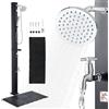 VEVOR Doccia Solare da Giardino 40 L con Soffione Altezza 205 cm, Doccia Solare Esterna con Rubinetto per Piedi e Portasapone, Regolabile Acqua Calda e Fredda, per Piscina Campeggio Spiaggia, Nero