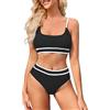 TcIFE Costume da Bagno Donna Due Pezzi - Set di Bikini Vita Alta Sexy con Push Up, Vestiti Mare Donna da Spiaggia Nero XXL