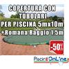 COPERTURA INVERNALE DA 220/210 GR CON TUBOLARI INCLUSI PER PISCINE 5mt x 10mt + ROMANA RAGGIO 1.5mt