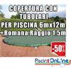 COPERTURA INVERNALE DA 220/210 GR CON TUBOLARI INCLUSI PER PISCINE 6mt x 12mt + ROMANA RAGGIO 1.5mt- Dim. COPERTURA 7.5mtx15mt