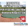 COPERTURA INVERNALE DA 220/210 GR SENZA TUBOLARI PER PISCINE 5mt x 10mt + ROMANA RAGGIO 1.5mt - Dim. Cop. REALI 6.50mt x 13mt