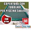 COPERTURA INVERNALE DA 240 GR CON TUBOLARI INCLUSI PER PISCINA 5mt x 10mt - Dim. REALE 6.5mtx11.5mt