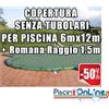 COPERTURA INVERNALE DA 240 GR SENZA TUBOLARI PER PISCINA 6mt x 12mt + ROMANA RAGGIO 1.5mt - Dim. Cop. REALI 7.50mt x 15mt
