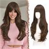 FESHFEN Lunga Parrucca con Frangia - Castano Misto Ramato Parrucche Donna Capelli Lunghi Ondulato Naturali Sintetico Parrucca di Capelli a Strati per Partito Quotidiano, 65 cm