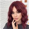 WOKESTAR Parrucca Bob Riccia con Frangia, Parrucche Ondulate Sintetiche Corte per Donna Colore Rosso Vino
