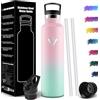 Mulbijeo Borraccia Termica 1 Litro, Senza BPA, Borraccia Termica, Sottovuoto a Doppia Parete, Bottiglia Termica, 18/8 Acciaio Inox, Borracce Termiche, con Cannuccia, Termos per Palestra, Sport, Bici