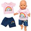 Miunana Abito Maniche Corte + Pantaloncini Stampa Arcobaleno per New Born 36 CM - 42 CM Baby Dolls Bambola bebé E Altre Bambole, Bambolotti Per Amore Mio (Non Include Bambola)