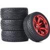 KINGCOO - Set di 4 pneumatici e ruote in gomma da 65 mm e ruote in plastica, 6 raggi, 12 mm, esagonali per 1/10 RC On-Road Touring Racing Auto per HSP HPI Kyosho Tamiya (rosso)