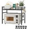 YIYAXIN Mensola Microonde Espandibile 2 Livelli con 6 Ganzi, Supporto Microonde Ripiano Salvaspazio Cucina Estensibile, Scaffale Organizzatore Forno Regolabile Nero per Mettere Elettrodomestici, Stoviglie