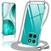 Coiwxmoi Cover per Honor X8c con Cordino 6,7,Trasparente Custodia con Laccio Tracolla Corda Catena Cinghia,Ultra Morbido Silicone TPU Antiurto Case Honor X8c, Grigio Chiaro