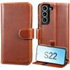 Lensun Custodia per Samsung Galaxy S22, Cover in Vera Pelle [RFID Blocking] Libro con Portafoglio Chiusura Magnetico Flip Custodie Cuoio - Marrone Scuro