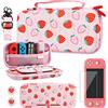 RHOTALL Custodia per il trasporto con fragole rosa compatibile con Nintendo Switch Lite, con grazioso pacchetto di accessori, guscio protettivo in TPU, tracolla regolabile, protezione schermo e 2